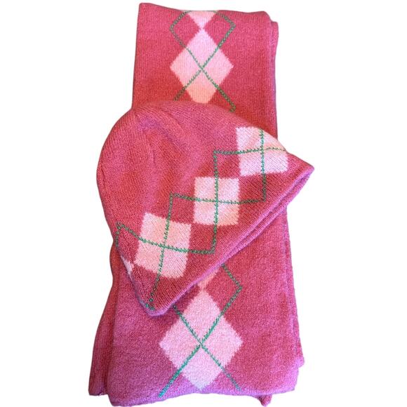 Y2K Aeropostale Pink Argyle Scarf and Matching Hat Girls Size - Picture 1 of 8